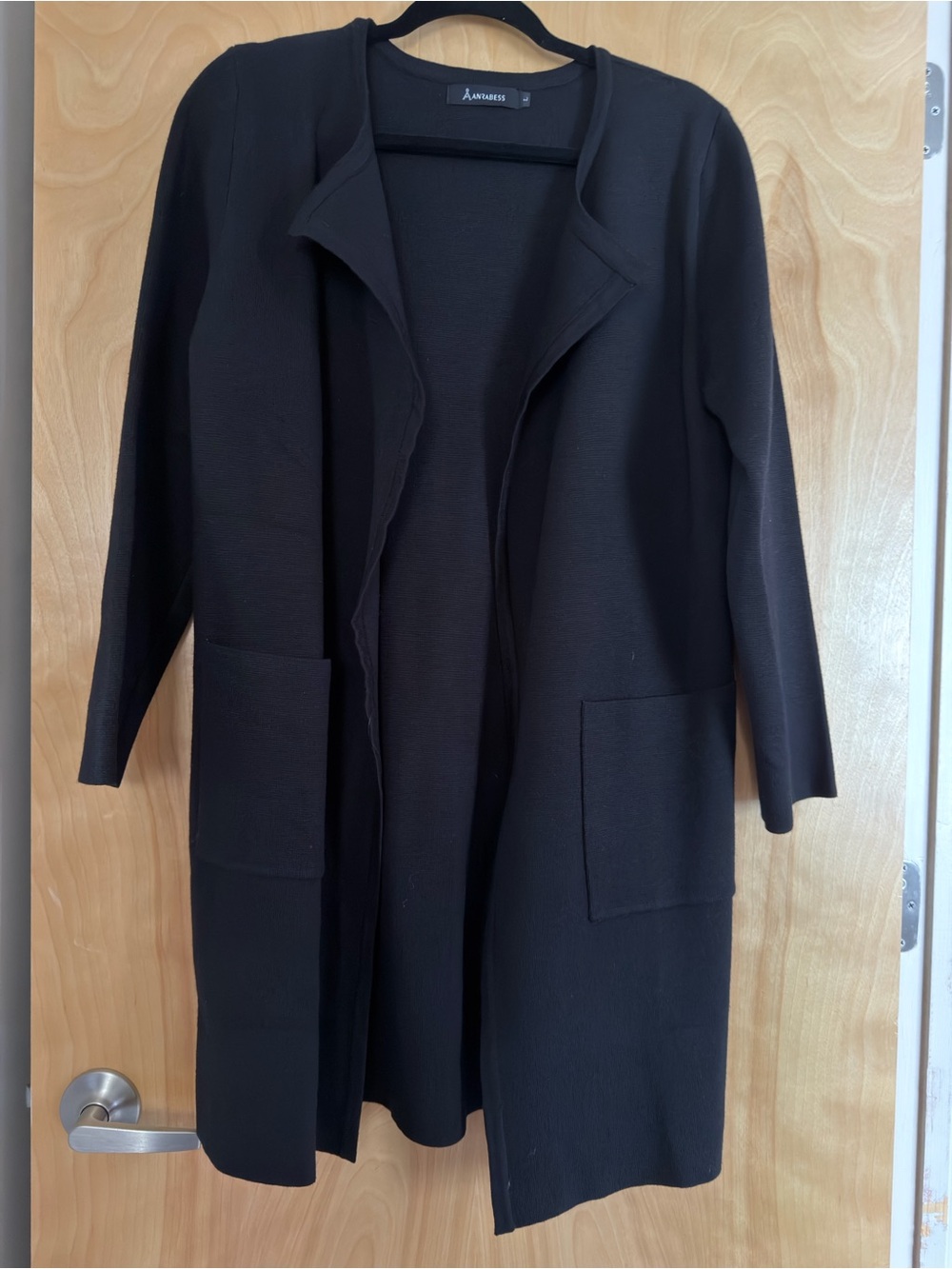 Anrabess Black Open-Front Long Knit Coatigan